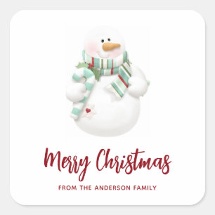 Niedlicher Weihnachts-Schneemann-Feiertag Quadratischer Aufkleber