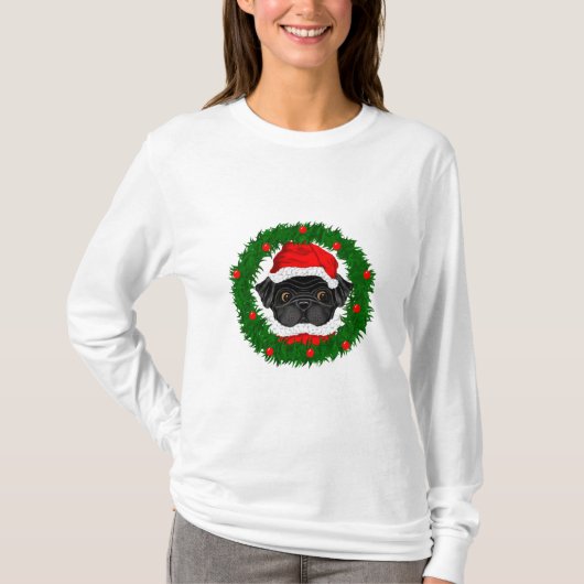 Niedlicher Weihnachts-Schwarzer Mops Weihnachten i T-Shirt (Vorderseite)