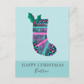 Niedlicher Weihnachts-Strumpf Geometrisches Muster Feiertagspostkarte (Vorderseite)