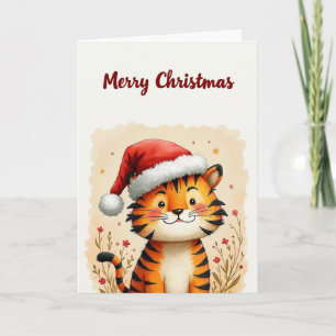 Niedlicher Weihnachts-Tiger in der Weihnachtsmannm Karte