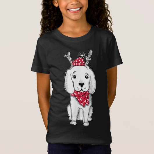 Niedlicher Weihnachts-Welpe-Weihnachtsoutfit-Hund  T-Shirt (Vorderseite)