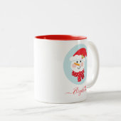 Niedlicher Weihnachts-Winter-Snowman-Gesicht Zwei- Zweifarbige Tasse (VorderseiteRechts)