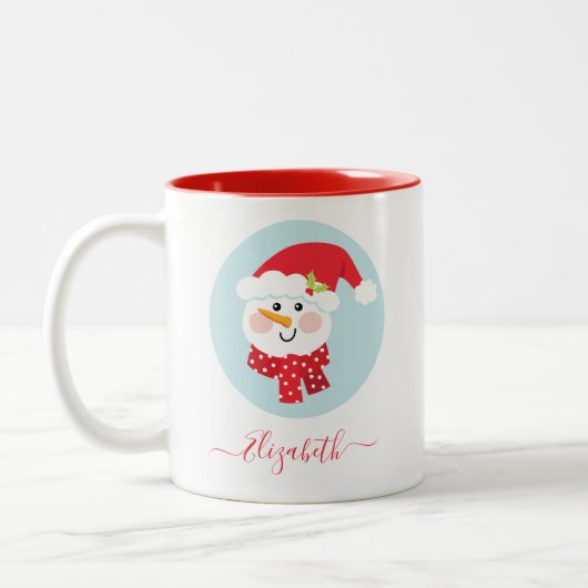 Niedlicher Weihnachts-Winter-Snowman-Gesicht Zwei- Zweifarbige Tasse (Links)