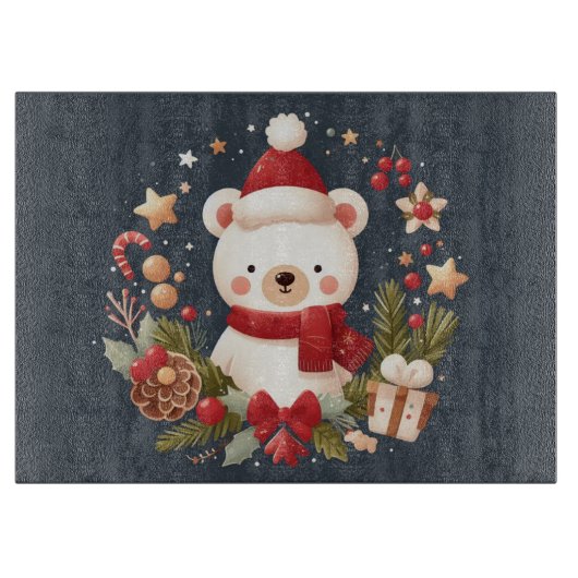 Niedlicher Weihnachts-/Winterbär im Keim Schneidebrett (Vorderseite)