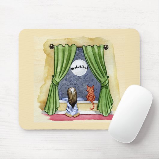 Niedlicher Weihnachtsabend Kind & Kitty Cat Wasser Mousepad (Mit Mouse)