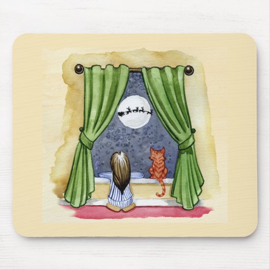 Niedlicher Weihnachtsabend Kind & Kitty Cat Wasser Mousepad (Vorne)