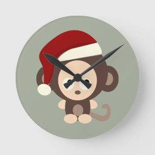 Niedlicher Weihnachtsaffe Runde Wanduhr