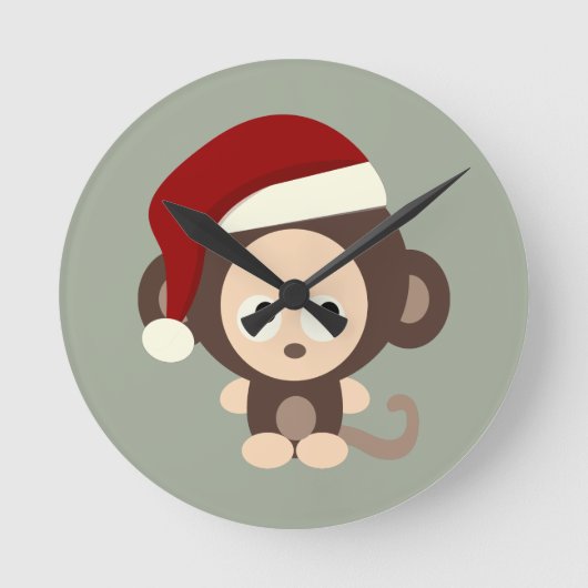 Niedlicher Weihnachtsaffe Runde Wanduhr (Vorderseite)