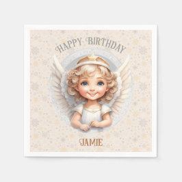 Niedlicher Weihnachtsangel Geburtstagsnamenspapier Serviette