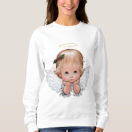 Niedlicher Weihnachtsbaby-Engels-Kopf in den Sweatshirt