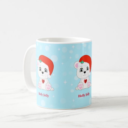 Niedlicher Weihnachtsbär Cartoon auf Light Blue Kaffeetasse (Vorderseite Links)