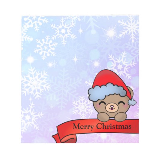 Niedlicher Weihnachtsbär mit Schneeflocken Notizblock (Vorderseite)