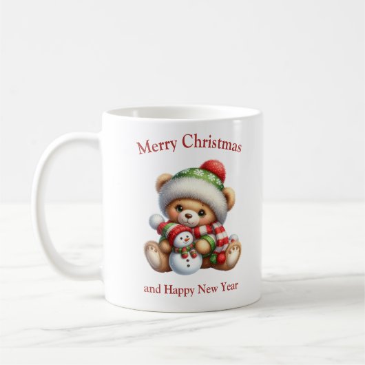 Niedlicher Weihnachtsbär mit Schneemann Kaffeetasse (Links)