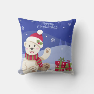 Niedlicher Weihnachtsbär mit Weihnachtsmannmütze B Kissen