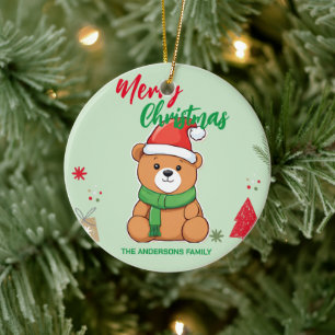 Niedlicher Weihnachtsbär Santa Scarf Keramik Ornament