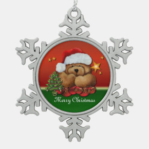 Niedlicher Weihnachtsbär Schneeflocken Zinn-Ornament