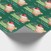 Niedlicher Weihnachtsbärenname Grün Geschenkpapier (Ecke)