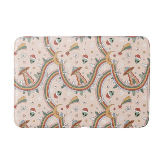 Niedlicher Weihnachtsbaum Alien Rainbow Holiday Pa Badematte (Vorderseite)