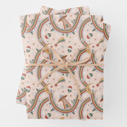 Niedlicher Weihnachtsbaum Alien Rainbow Holiday Pa Geschenkpapier Set (Beispiel)