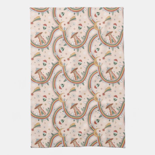 Niedlicher Weihnachtsbaum Alien Rainbow Holiday Pa Geschirrtuch (Vertikal)