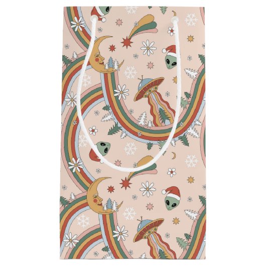 Niedlicher Weihnachtsbaum Alien Rainbow Holiday Pa Kleine Geschenktüte (Vorderseite)