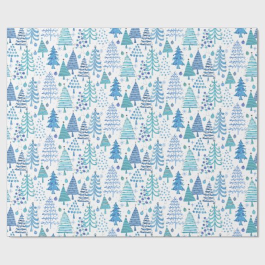 Niedlicher Weihnachtsbaum Aquamarin blaues grünes Geschenkpapier (Flach)