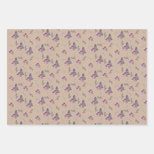 Niedlicher Weihnachtsbaum auf Kraft Geschenkpapier Set (Vorderseite 2)