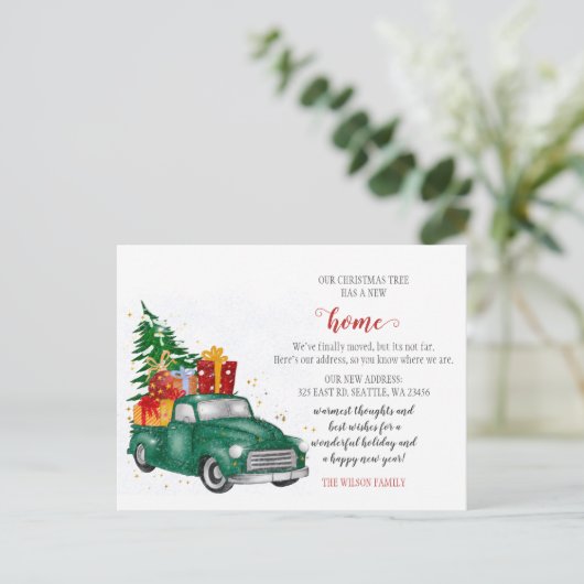 Niedlicher Weihnachtsbaum Auto Weve Moved Holiday  Postkarte (Stehend Vorderseite)