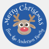 Niedlicher Weihnachtsbaum Cartoon Blau Weiß Runder Aufkleber (Vorderseite)