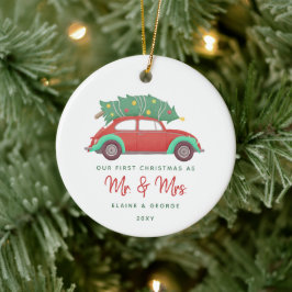 Niedlicher Weihnachtsbaum des Red Car Keramik Ornament