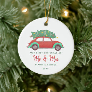 Niedlicher Weihnachtsbaum des Red Car Keramik Ornament