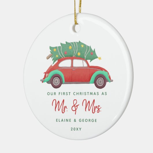 Niedlicher Weihnachtsbaum des Red Car Keramik Ornament (Links)