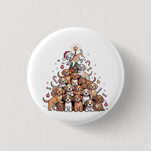 Niedlicher Weihnachtsbaum Dog Xmas Tree Welpe Button (Vorderseite)