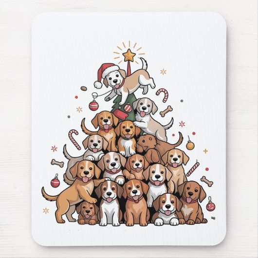 Niedlicher Weihnachtsbaum Dog Xmas Tree Welpe Mousepad (Vorne)