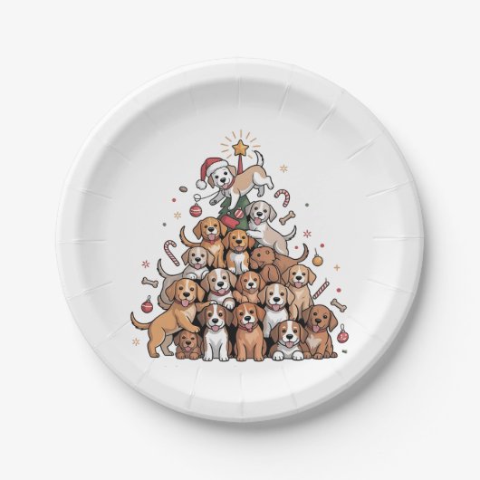 Niedlicher Weihnachtsbaum Dog Xmas Tree Welpe Pappteller (Vorderseite)