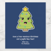 Niedlicher Weihnachtsbaum Funny Pun Navy Weinetikett (Einzelnes Label)