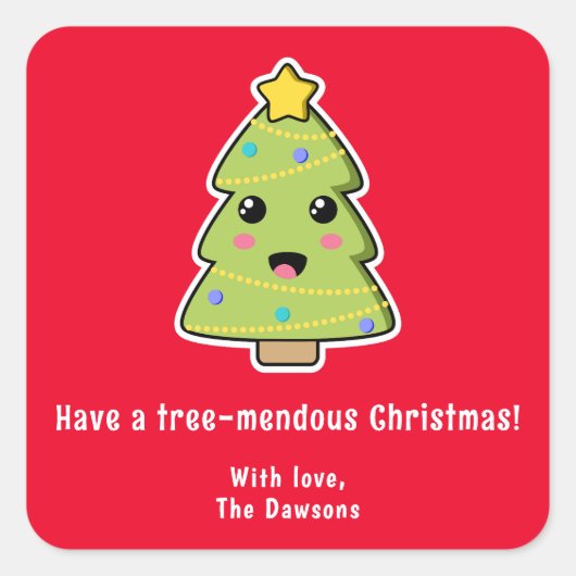 Niedlicher Weihnachtsbaum Funny Tree mendous Red Quadratischer Aufkleber (Vorderseite)