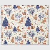 Niedlicher Weihnachtsbaum gibt Stars Fox Blue Red Geschenkpapier (Flach)