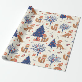 Niedlicher Weihnachtsbaum gibt Stars Fox Blue Red  Geschenkpapier