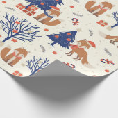 Niedlicher Weihnachtsbaum gibt Stars Fox Blue Red Geschenkpapier (Ecke)