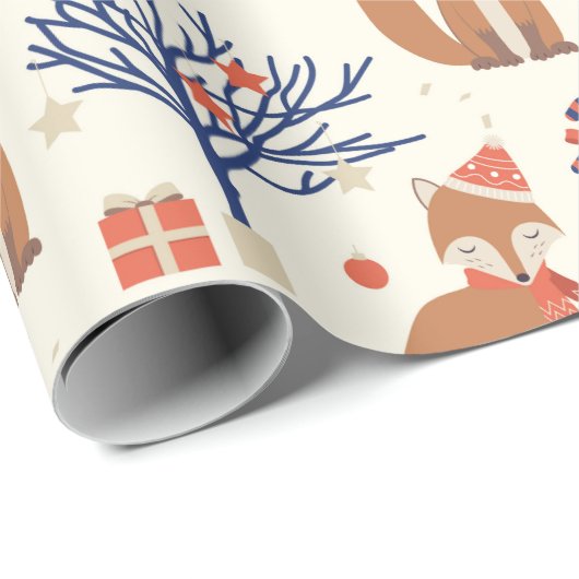 Niedlicher Weihnachtsbaum gibt Stars Fox Blue Red Geschenkpapier (Rolleneckpunkt)