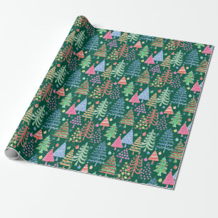Niedlicher Weihnachtsbaum Grünes Rosa Blaues Must Geschenkpapier