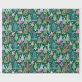 Niedlicher Weihnachtsbaum Grünes Rosa Blaues Muste Geschenkpapier (Flach)