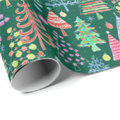 Niedlicher Weihnachtsbaum Grünes Rosa Blaues Muste Geschenkpapier (Rolleneckpunkt)