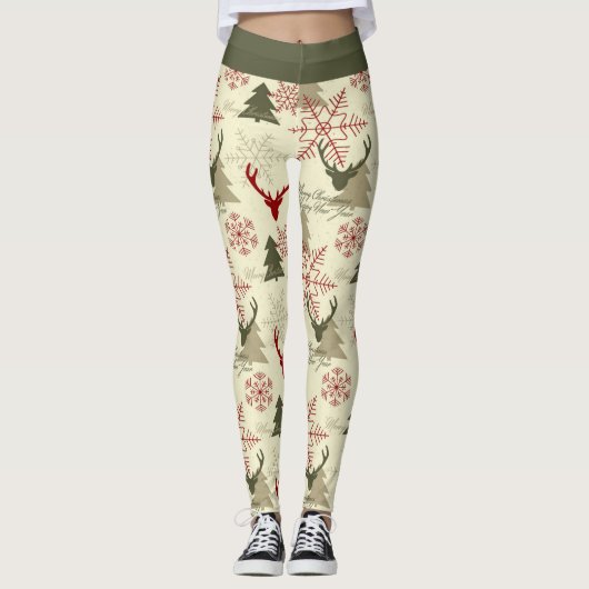 Niedlicher Weihnachtsbaum Hirsch Grünes Muster Fei Leggings (Vorderseite)