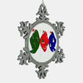 Niedlicher Weihnachtsbaum Holiday Halibut Trio Schneeflocken Zinn-Ornament (Links)