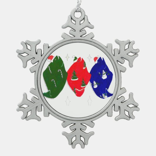 Niedlicher Weihnachtsbaum Holiday Halibut Trio Schneeflocken Zinn-Ornament (Vorderseite)