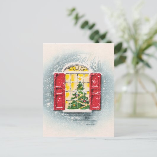 Niedlicher Weihnachtsbaum in einem Fenster Postkarte (Stehend Vorderseite)