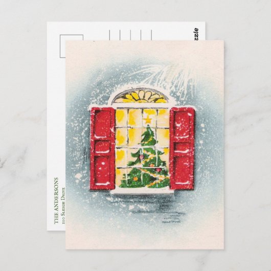 Niedlicher Weihnachtsbaum in einem Fenster Postkarte (Vorne/Hinten)