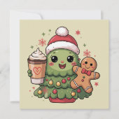 Niedlicher Weihnachtsbaum Kaffee Latte Gingerbread Feiertagskarte (Vorderseite)